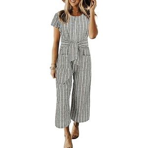 Grey Striped Linen Jumpsuit